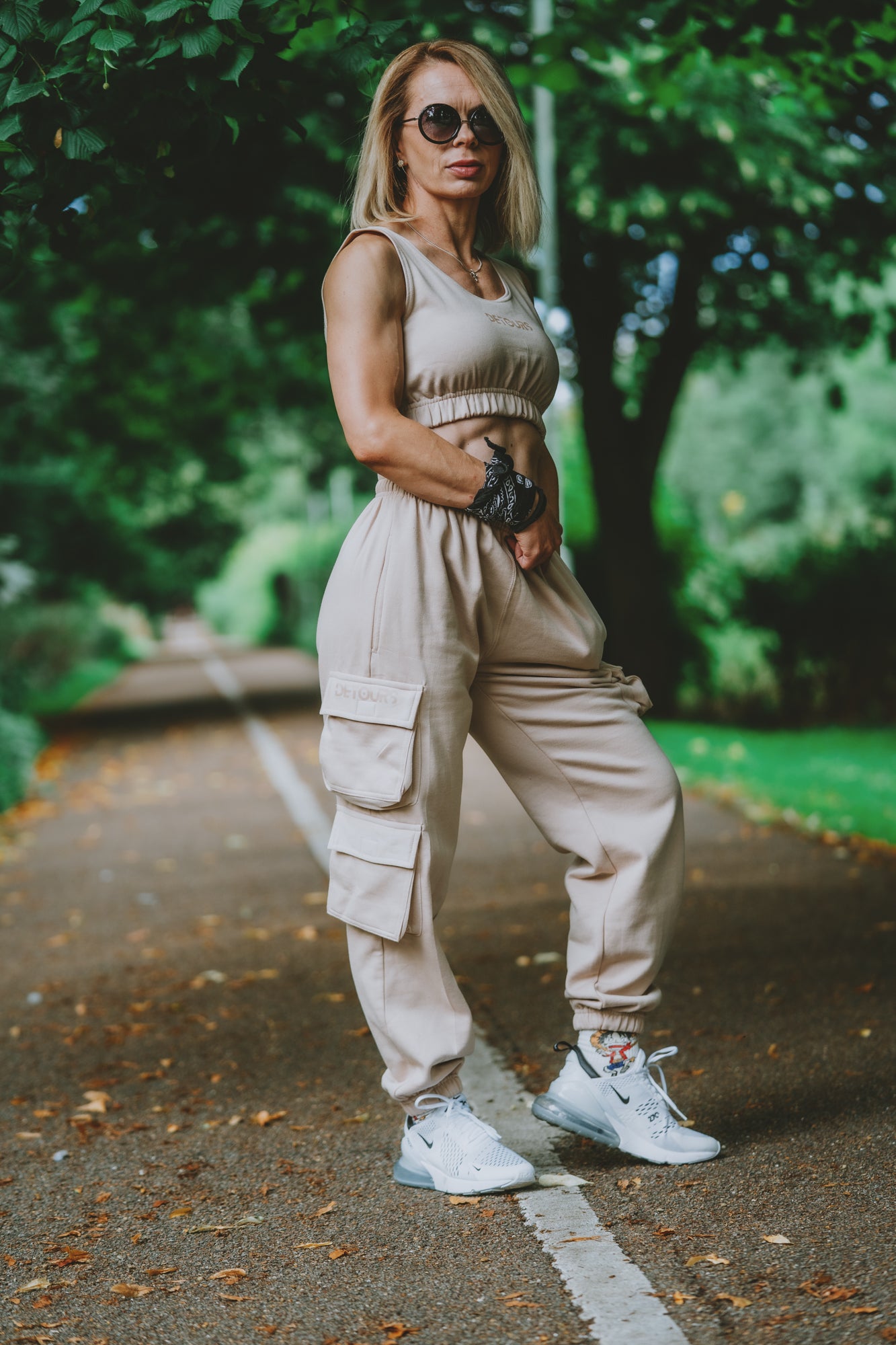 Nude bralett and cargo jogger set