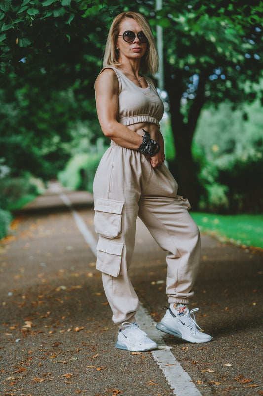 Nude bralett and cargo jogger set